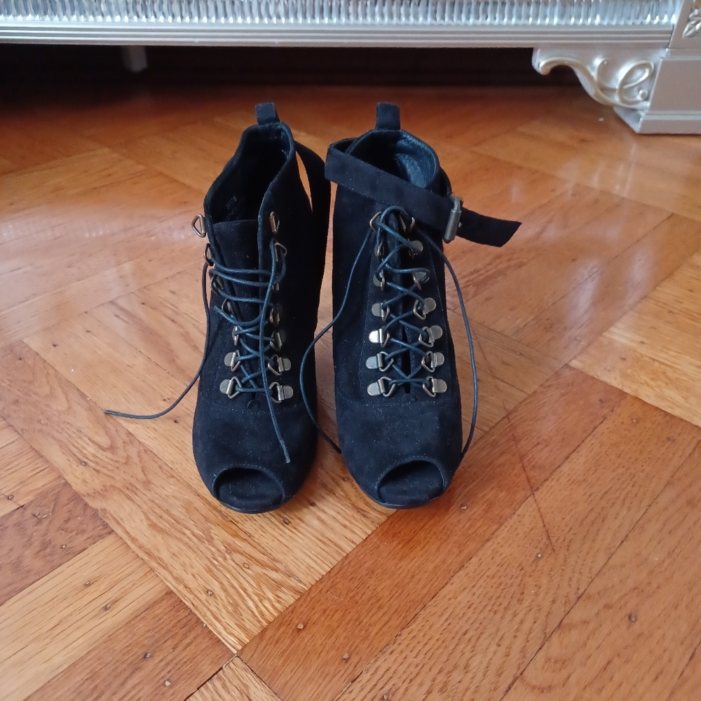 J. CREW Black Peep-Toe Ankle Boots